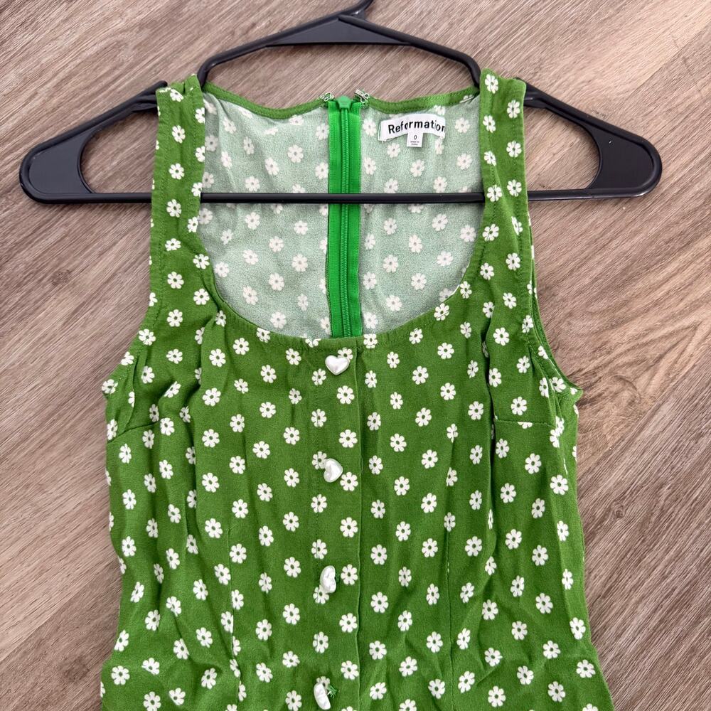 Reformation Lucian Dress Green Floral Mini Size 0 - Picture 5 of 7